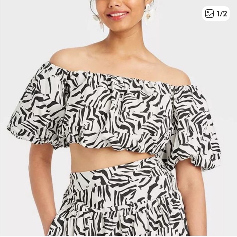 A New Day Zebra Print Off-Shoulder Blouse